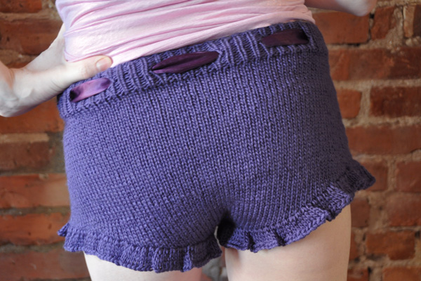 Purple Knitted Shorts with Ruffle - Knitting is Awesome