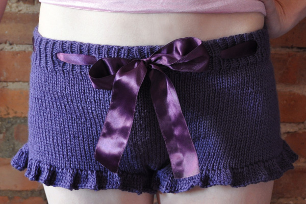 Purple Knitted Shorts with Ruffle